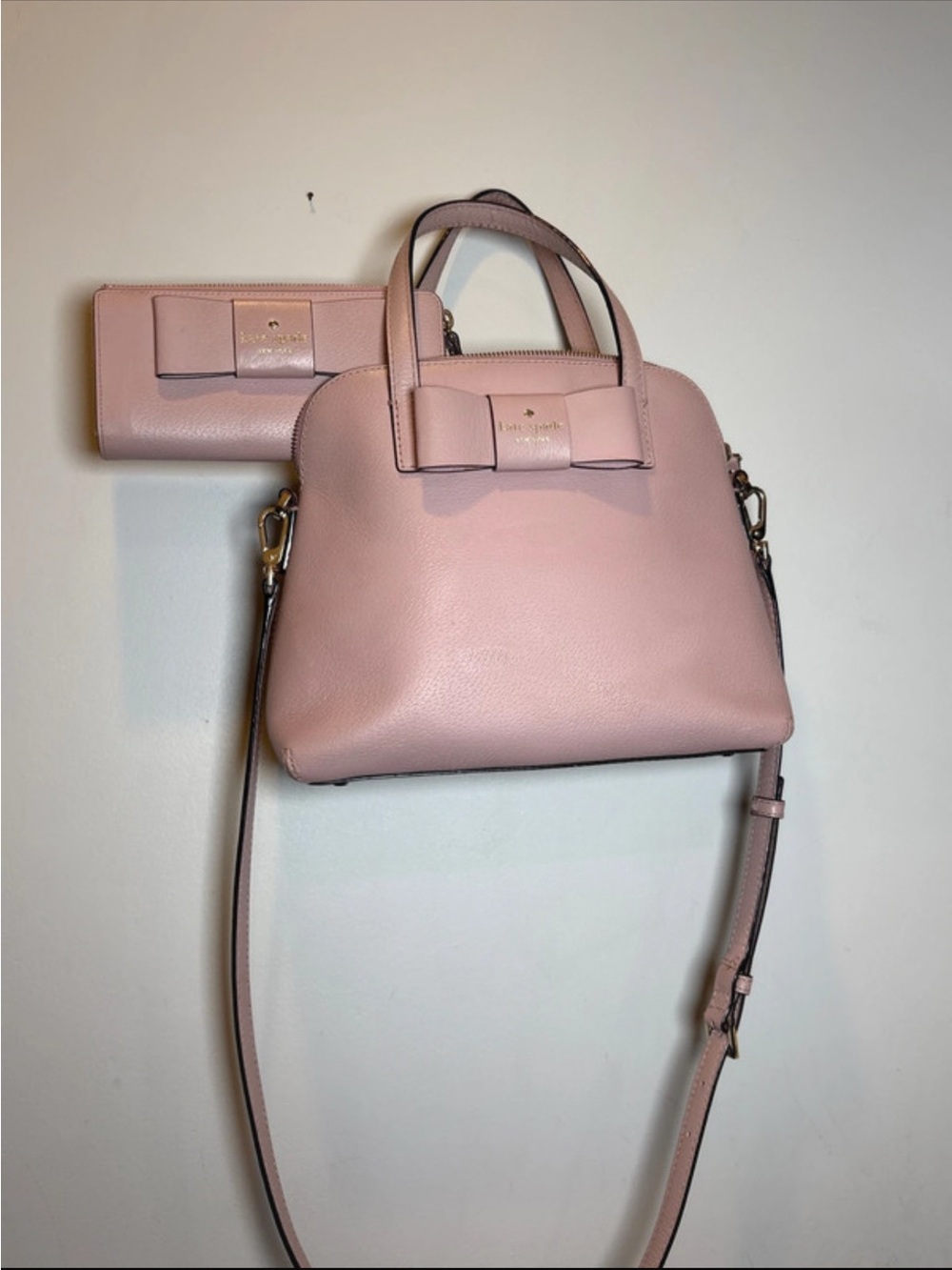 Spade Pale Pink Bow Crossbody Satchel with Wallet